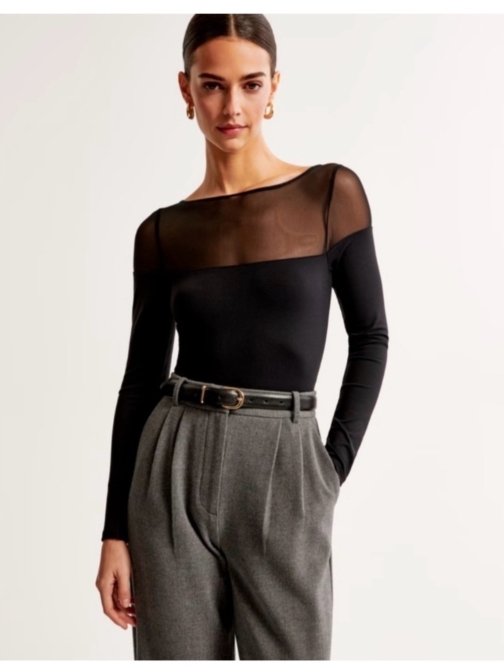 Abercrombie & Fitch Black Sheer Long Sleeve Bodysuit